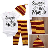 Baby Boys Girls Snuggle this Muggle Short Sleeve Bodysuit and Striped Pants Outfit with Hat (70 (0-6M), White+Yellow)
