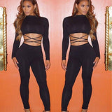 Longwu Women's Sexy Tops and Long Pants Two-piece Set Bandage Club Jumpsuits