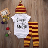 Baby Boys Girls Snuggle this Muggle Short Sleeve Bodysuit and Striped Pants Outfit with Hat (70 (0-6M), White+Yellow)