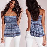 Kmool Women's Sexy Summer Cotton Blend Printing Lace-up Halterneck Tops