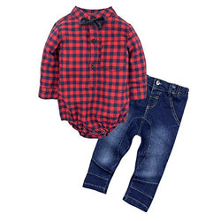Big Elephant Baby Boys' 2 Piece Jeans Shirt Clothing Set with Bowtie G24