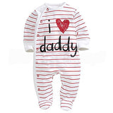 Unisex Long Sleeve "I Love Daddy" Romper Pajama Suit Footies with Stripe Pattern