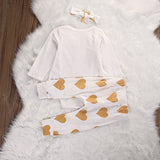 Baby Boys Girls Long Sleeve Gold Heart Romper Pants Headband 3pcs Outfits