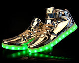 Poppin Kicks LED Light Up Shoes Boy Girl Metallic Leather Hi Fashion Sneakers (Toddler/Little Kid/Big Kid)