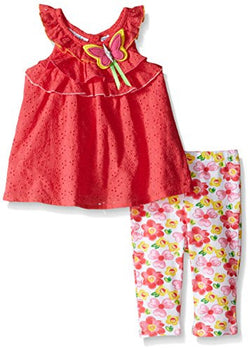 Kids Headquarters Baby Girls' Woven Eyelet Tunic and Printed Jersey Capri