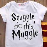 Baby Boys Girls Snuggle this Muggle Short Sleeve Bodysuit and Striped Pants Outfit with Hat (70 (0-6M), White+Yellow)