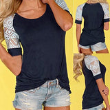 Lisingtool Women's Lace Short Sleeve T-Shirt Tee Blouse Casual Tops