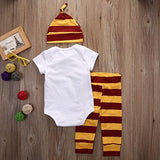 Baby Boys Girls Snuggle this Muggle Short Sleeve Bodysuit and Striped Pants Outfit with Hat (70 (0-6M), White+Yellow)