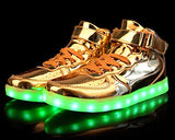 Poppin Kicks Unisex Adults LED Light Up Shoes Men Women Metallic Leather High Top Sneakers - Free + Shipping