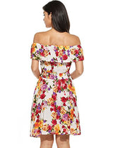 Meaneor Womens Summer Casual Floral Off Shoulder Ruffled A Line Swing Dress