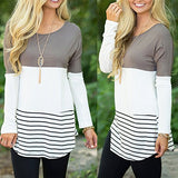 Chvity Women's Back Lace Color Block Tops Long Sleeve T-shirts Blouses