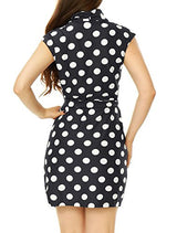 Allegra K Women Polka Dots Sleeveless Tie Waist Above Knee Wrap Dress