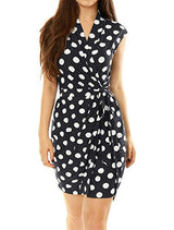 Allegra K Women Polka Dots Sleeveless Tie Waist Above Knee Wrap Dress