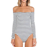 Cheapcotton Women's Black Stripe Shoulderless Leotard