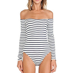 Cheapcotton Women's Black Stripe Shoulderless Leotard