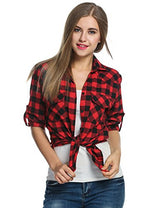 Zeagoo Women's Roll Up Sleeve Casual Loose Boyfriend Plaid Button Down Shirt