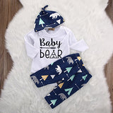 Unisex Toddler Infant Newborn Girl Boy Baby Bear Romper Pants 3pcs Outfits Set