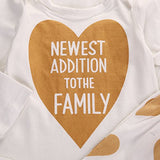 Baby Boys Girls Long Sleeve Gold Heart Romper Pants Headband 3pcs Outfits