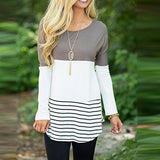 Chvity Women's Back Lace Color Block Tops Long Sleeve T-shirts Blouses