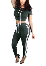 ChongErfei Women's Sexy Bodycon Round Neck Hoody Pants 2-Piece Jumpsuit Sportswear
