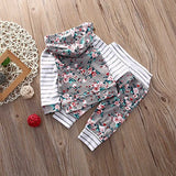 Baby Girl 2pcs Set Outfit Flower Print Hoodies with Pocket Top+Striped Long Pants