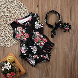 Cute Adorable Floral Romper Baby Girls Sleeveless Tassel Romper One-pieces +Headband Sunsuit Outfit Clothes