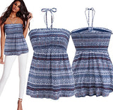 Kmool Women's Sexy Summer Cotton Blend Printing Lace-up Halterneck Tops