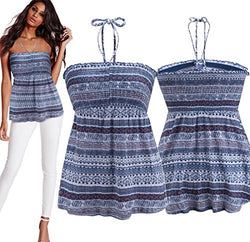 Kmool Women's Sexy Summer Cotton Blend Printing Lace-up Halterneck Tops