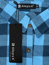 Allegra K Woman Roll Up Sleeves Buttoned Boyfriend Plaids Shirt