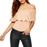 May&Maya Women's Off Shoulder with Ruffle Overlay Bodysuit