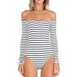 Cheapcotton Women's Black Stripe Shoulderless Leotard