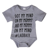 Newborn Baby GOT MY MIND ON MY MOMMY Funny Bodysuits Rompers Outfits Blue