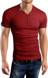 Aiyino Mens Casual V-neck Button Cuffs Cardigan Short Sleeve tShirts