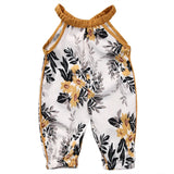 Newborn Baby Girls Round Collar Sleeveless Floral Romper Harem Cropped Pants