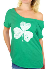 Awkward Styles Women's St. Patricks Day Shamrock Irish Clover Graphic Off Shoulder Tops T shirt