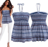 Kmool Women's Sexy Summer Cotton Blend Printing Lace-up Halterneck Tops - Free + Shipping