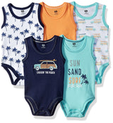 Hudson Baby 5 Pack Sleeveless Bodysuits, Little Surfer, 0-3 Months