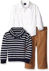 Nautica Baby Boys' Three Piece Set with Woven Shirt, Sweater, and Twill Pant