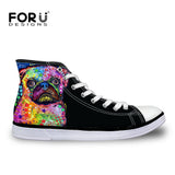 FORUDESIGNS Women High Top Canvas Shoes Colorful Pet Dog Pug Bulldog Printing Vulcanize Shoes Casual Teens Girls Students Flats