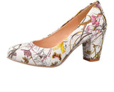 New Fashion Freeshipping  Casual Round toe women shoes  middle thick heel with Print Flower Sexy Shoes Fashion Cool RL775 - Free + Shipping