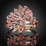 Rose Gold Plated Finger Ring Flower Colorful Crystal Round Jewelry Accessories Women Free Shipping - Free + Shipping
