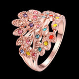 Rose Gold Plated Finger Ring Flower Colorful Crystal Round Jewelry Accessories Women Free Shipping - Free + Shipping