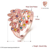 Rose Gold Plated Finger Ring Flower Colorful Crystal Round Jewelry Accessories Women Free Shipping - Free + Shipping