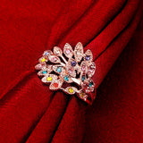 Rose Gold Plated Finger Ring Flower Colorful Crystal Round Jewelry Accessories Women Free Shipping