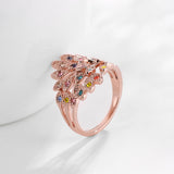 Rose Gold Plated Finger Ring Flower Colorful Crystal Round Jewelry Accessories Women Free Shipping
