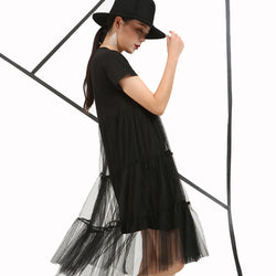 [Soonyour] 2017 ربيع الموضة الجديدة نمط فضفاض وهمية اثنين بأكمام قصيرة الرباط مستقيم اللباس ضئيلة صافي غزل فاتنة كبير الحجم النساء