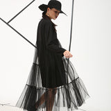 [Soonyour] 2017 ربيع الموضة الجديدة نمط فضفاض وهمية اثنين بأكمام قصيرة الرباط مستقيم اللباس ضئيلة صافي غزل فاتنة كبير الحجم النساء