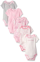 Calvin Klein Baby Girls' Assorted Short Sleeve Bodysuit (Pack of 5)