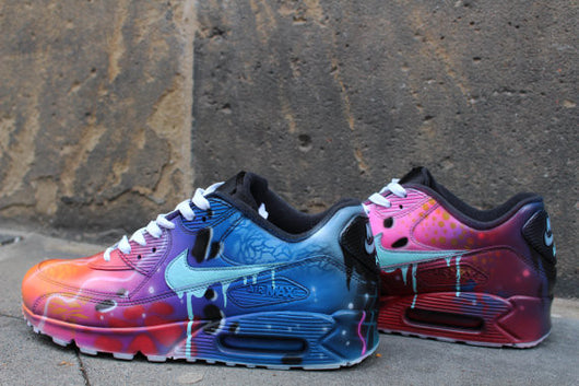 Custom Painted Airbrush Nike Air Max 90 Blue Meets Pink Unique Style Sneakers