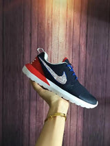 Swoosh Swarovski Crystals Nike Roshe Run Two Women White Glitter Bling Nike Running Fashion Sneaker Shoes Christmas gifts for girl